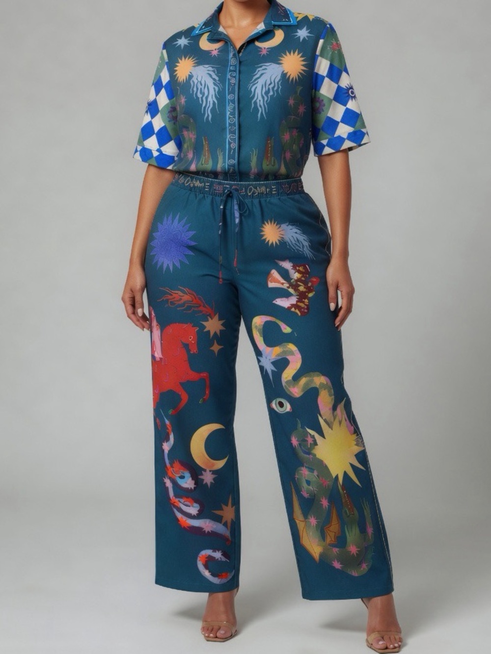 CUTE Teal Celestial Print Two-Piece Set